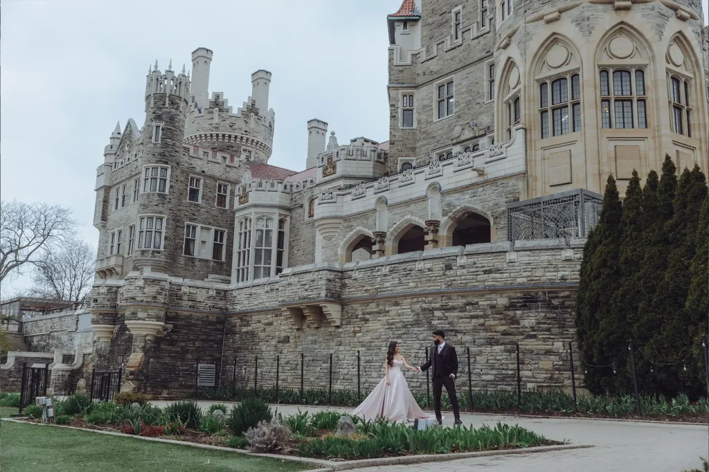 Long Train Blush Pink Dress in Casa Loma - Long Train Dress in a Castle